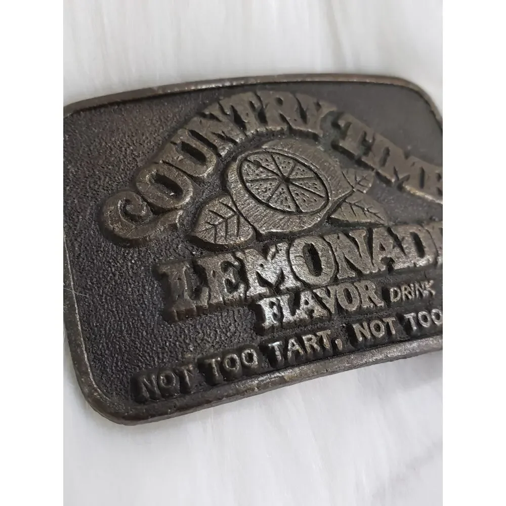 Country Time‎ Lemonade Brass Belt Buckle Vintage Advertising Fruit Farmer